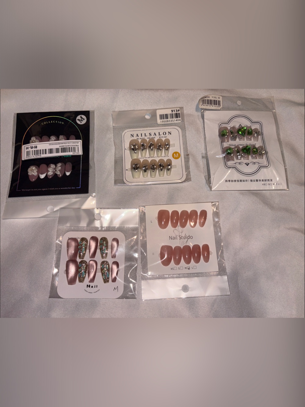 5 Pair Handmade Acrylic Press-on Nails Size M